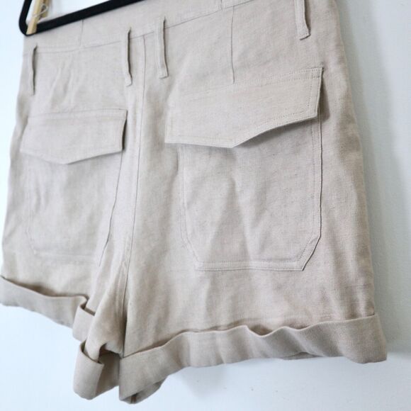 Frame Size 6 Linen Blend High Rise Paperbag Canvas Shorts Tan Beige - Picture 9 of 9